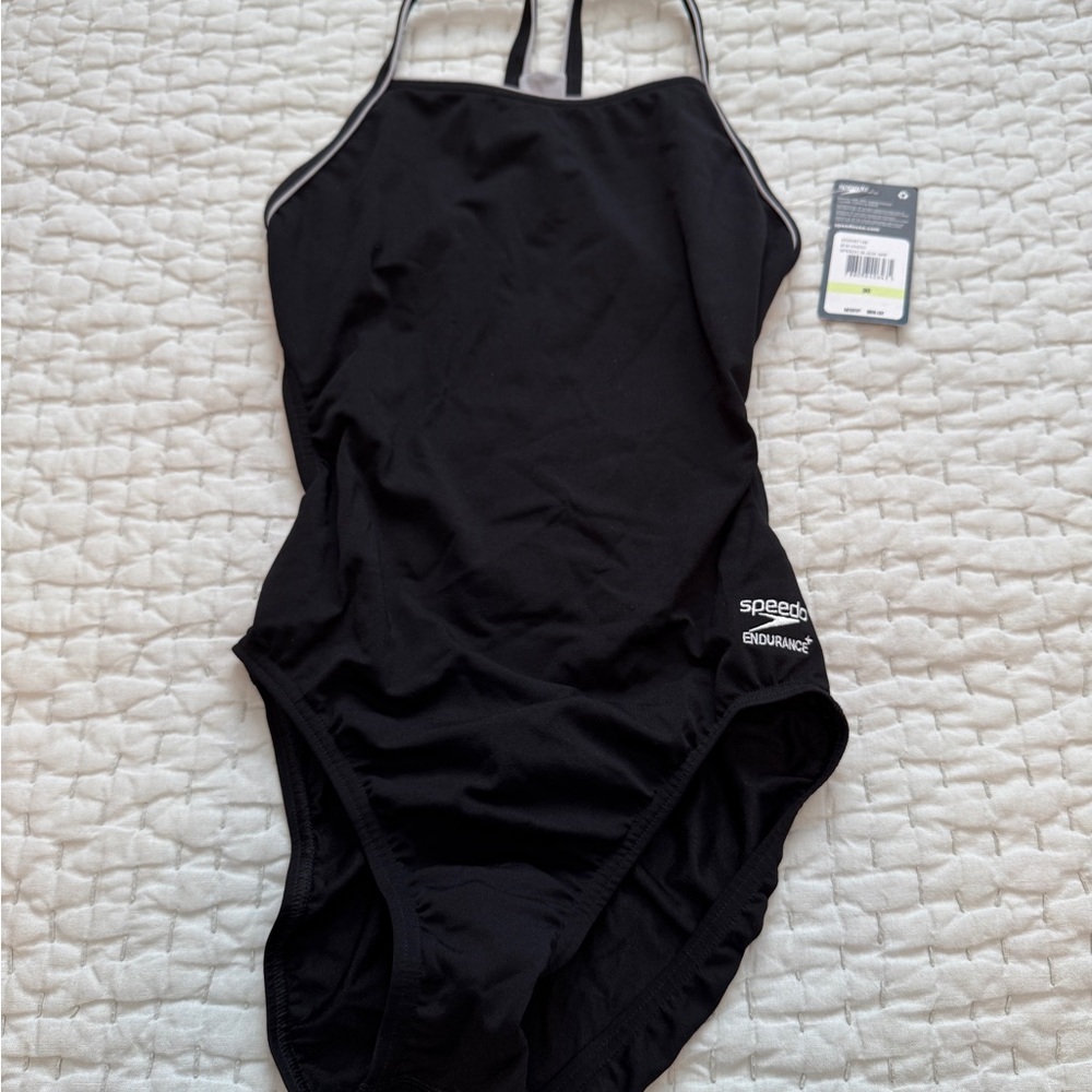 Speedo Black One-Piece Swimsuit with White Trim